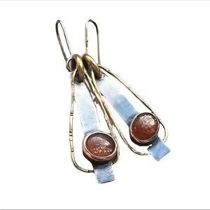 Mixed Metal Gold and Silver Amber Drop Earrings